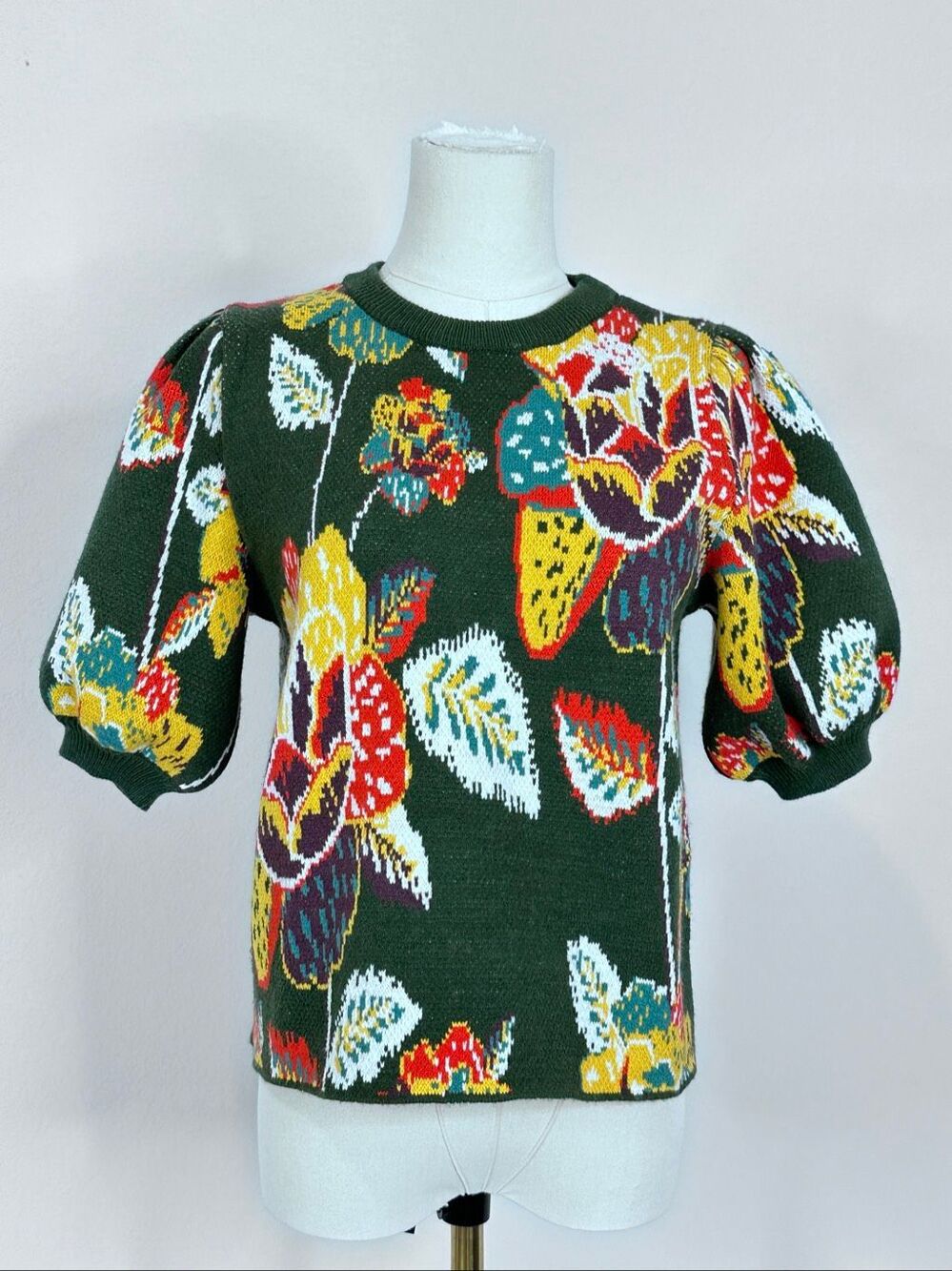 FARM Rio Anthropologie Margarita Floral Puff Sleeve Sweater M Cottage Artsy - Picture 10 of 16